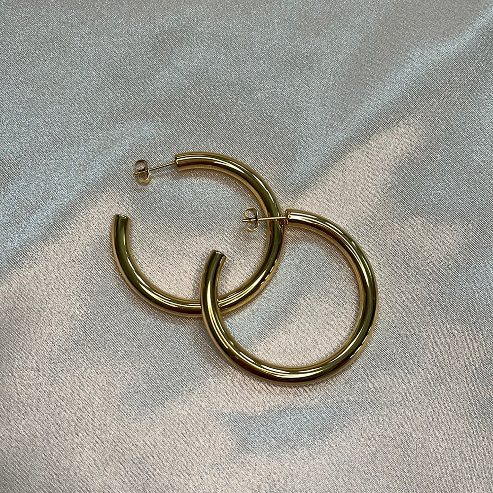 Gold plated chunky hoops.